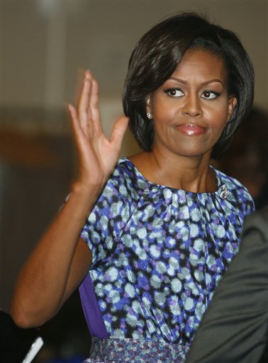 Michelle Obama, first lady of the United States, arrives at the 65th session of the United Nations General Assembly at United Nations headquarters on Thursday, Sept. 23, 2010. (AP Photo/David Karp) (AP)