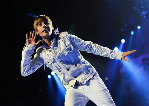 FILE - In this Aug. 31, 2010 file photo, singer Justin Bieber performs at Madison Square Garden in New York. (AP Photo/Evan Agostini, file) (AP)