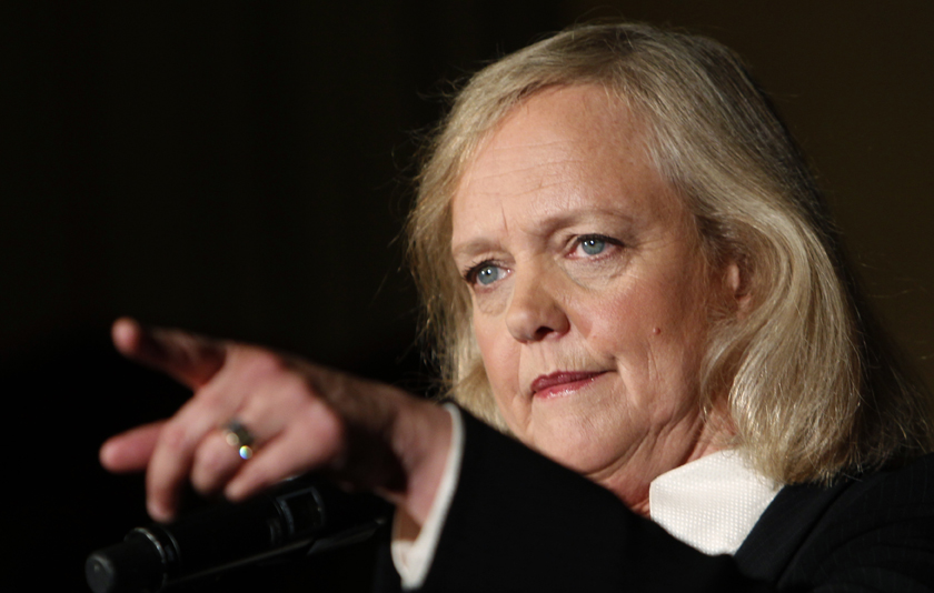 California Republican gubernatorial candidate Meg Whitman gestures at a news conference following her debate with Democratic candidate Jerry Brown at Dominican University in San Rafael, California October 12, 2010.  REUTERS/Robert Galbraith  (UNITED STATES - Tags: POLITICS) (Â© Robert Galbraith / Reuters)