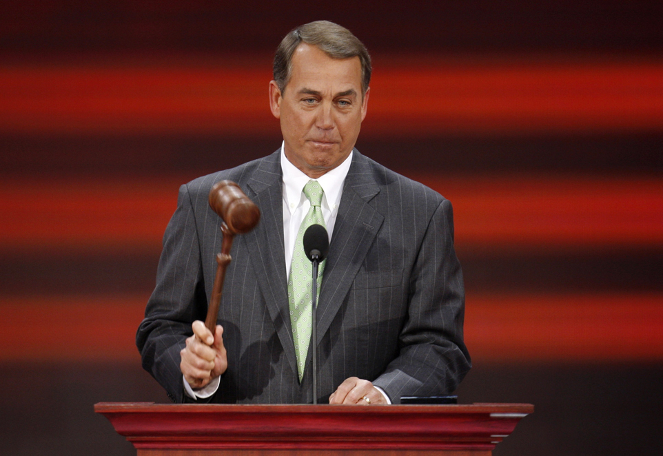 Rep. John Boehner (R-OH) bangs the gavel to open the second day of the 2008 Republican National Convention in St. Paul, Minnesota, September 2, 2008.   REUTERS/Mike Segar   (UNITED STATES)   US PRESIDENTIAL ELECTION CAMPAIGN 2008 (USA) (Â© Mike Segar / Reuters)