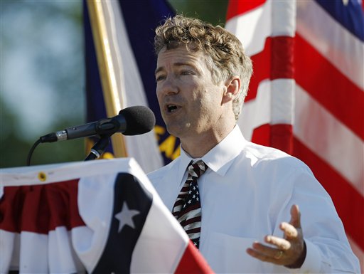 FILE - In this July 1, 2010, file photo, Republican U.S. Senate candidate Rand Paul address a tea party rally in Shepherdsville, Ky. Republicans are outraising Democrats in nearly a dozen open Senate races, increasing their hopes of dramatically narrowing the Democrats' majority in November. (AP Photo/Ed Reinke) (AP)