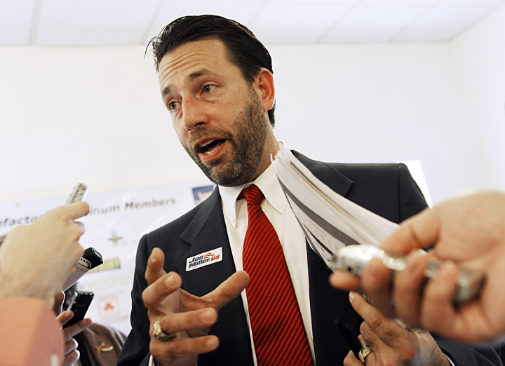 FILE- In this Sept. 16, 2010 photo, Republican candidate for Alaska's U.S. Senate seat, Joe Miller, answers questions from the media following a debate between Miller and his Democrat opponent Scott McAdams, at the Juneau Chamber of Commerce luncheon, in Juneau, Alaska.  Since his stunning defeat of Sen. Lisa Murkowski in the Republican primary, tea party favorite Joe Miller has suffered a series of potentially crippling missteps that have helped turn the Alaska Senate campaign into a highly competitive race. (AP Photo/Chris Miller) (Chris Miller)