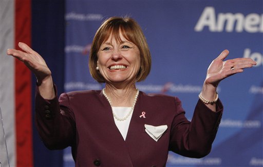 Nevada Republican Senate candidate Sharron Angle speaks to supporters at a rally Thursday, Oct. 21, 2010 in Las Vegas. (AP Photo/Isaac Brekken) (AP)