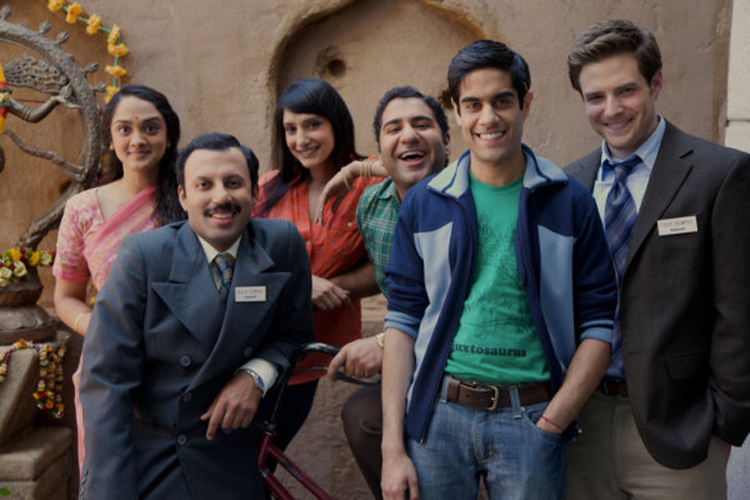 OUTSOURCED -- "Pilot" Episode 101 -- Pictured (l-r): Anisha Nagarajan as Madhuri, Rizwan Manji as Rajiv, Rebecca Hazelwood as Asha, Parvesh Cheena as Gupta, Sacha Dhawan as Manmeet, Ben Rappaport as Todd -- Photo by: Harper Smith/NBC (Harper Smith)