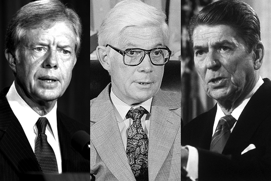 Former president Jimmy Carter, John Anderson and former president Ronald Reagan