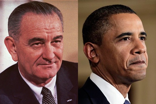 Former president Lyndon B. Johnson and President Barack Obama