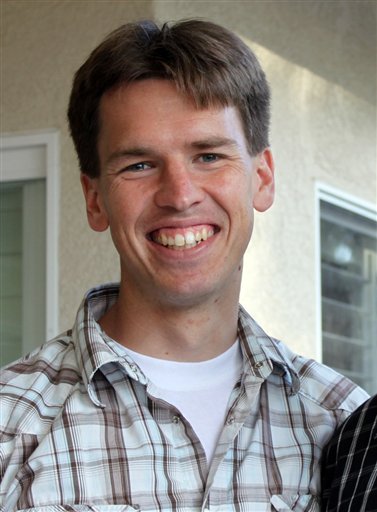 In this photo released by Rebekah Butler on Monday Nov.15,2010 showing John Tyner a software engineer who posted an Internet blog item saying he had been ejected after being threatened with a fine and lawsuit for refusing a groin check after turning down a full-body scan at San Diego International Airport. Across the country, passengers have to choose scans by full-body image detectors or probing pat-downs. Top federal security officials said that the procedures were safe and necessary sacrifices to ward off terror attacks. (AP Photo/Rebekah Butler)  NO SALES (AP)
