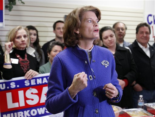 Senator Lisa Murkowski (R) Alaska, gestures during a rally at her campaign headquarters Monday, Nov. 1, 2010, in Anchorage,  Alaska. (AP Photo/Ben Margot) (AP)