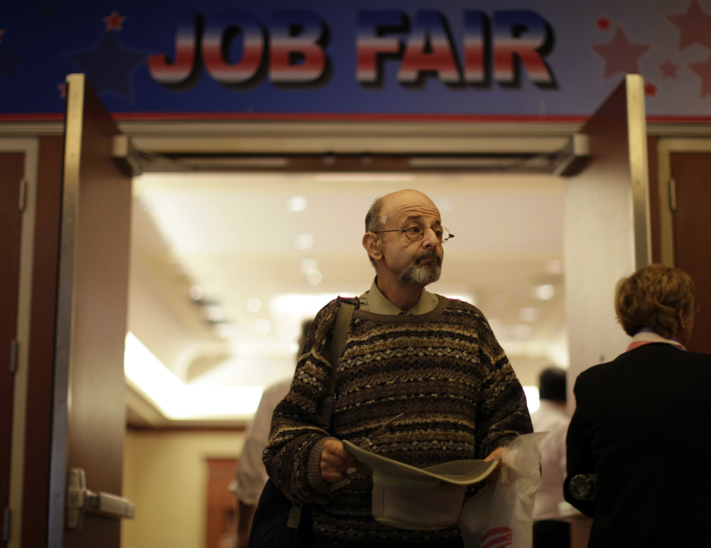 A man walks out of a job fair for military veterans and other unemployed people in Los Angeles, California, October 7, 2010.  REUTERS/Lucy Nicholson (UNITED STATES - Tags: EMPLOYMENT BUSINESS) (Â© Lucy Nicholson / Reuters)
