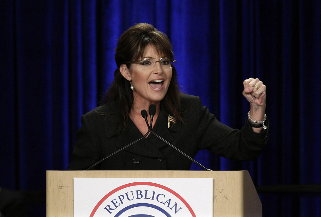 Former Alaska Gov. Sarah Palin speaks during a rally in Anaheim, Calif., Saturday, Oct. 16, 2010.  (AP Photo/Jae C. Hong) (Jae C. Hong)