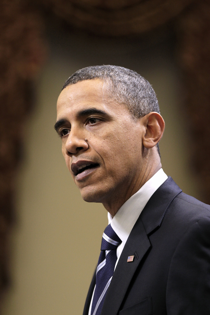 President Barack Obama makes statement in the Eisenhower Executive Office Building, part of the White House complex, in Washington, Monday, Dec. 6, 2010, after meeting with Democratic congressional leaders on a year-end bipartisan agreement to extend expiring tax cuts.  (AP Photo/J. Scott Applewhite) (J. Scott Applewhite)