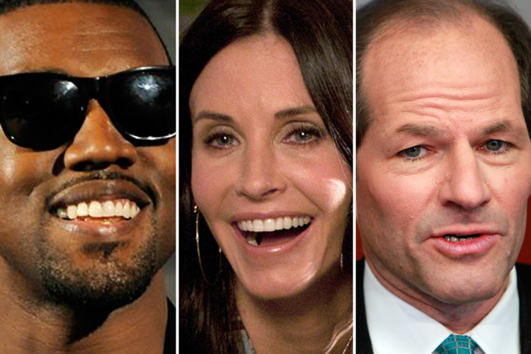 Kanye West, Courteney Cox and Eliot Spitzer