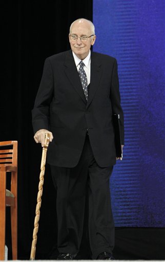 Former Vice President Dick Cheney uses a cane to walk on stage during the ground breaking ceremony for the President George W. Bush Presidential Center in Dallas,  Tuesday, Nov. 16, 2010. (AP Photo/LM Otero) (AP)