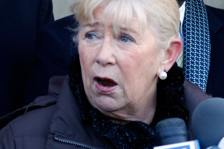 Rep. Carolyn McCarthy speaks during a news conference about gun control in New York on Monday.