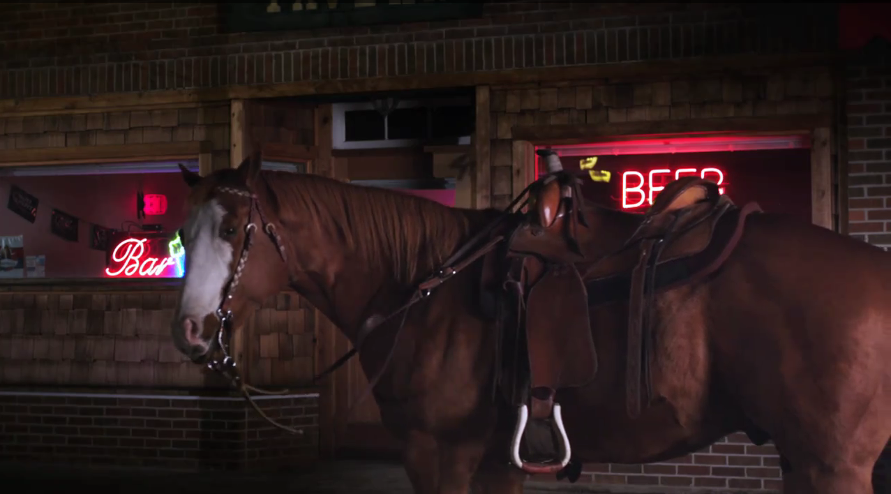 A Montana public service announcement discourages drinking and driving by encouraging drinking and riding.