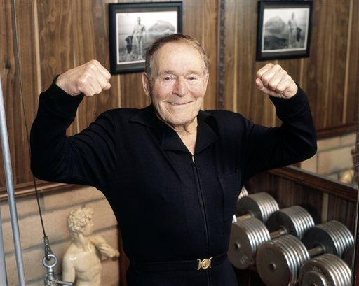 FILE - This undated file image provided by Ariel Hankin shows fitness pioneer Jack LaLanne. LaLanne, the fitness guru who inspired television viewers to trim down and pump iron for decades before exercise became a national obsession, died Sunday, Jan. 23, 2011. He was 96. (AP Photo/Ariel Hankin, File) NO SALES (AP)