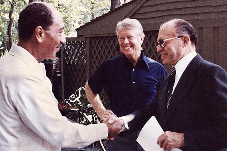 Anwar Sadat, Jimmy Carter and Menachem Begin at Camp David in 1978.