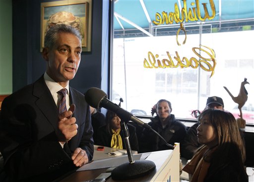 Former White House Chief of Staff Rahm Emanuel speaks after being endorsed by U.S. Rep. Mike Quigley as he awaits a ruling by the Illinois Supreme Court regarding his residency which could remove him from the ballot in the upcoming mayoral election, Thursday, Jan. 27, 2011, in Chicago. (AP Photo/M. Spencer Green) (AP)