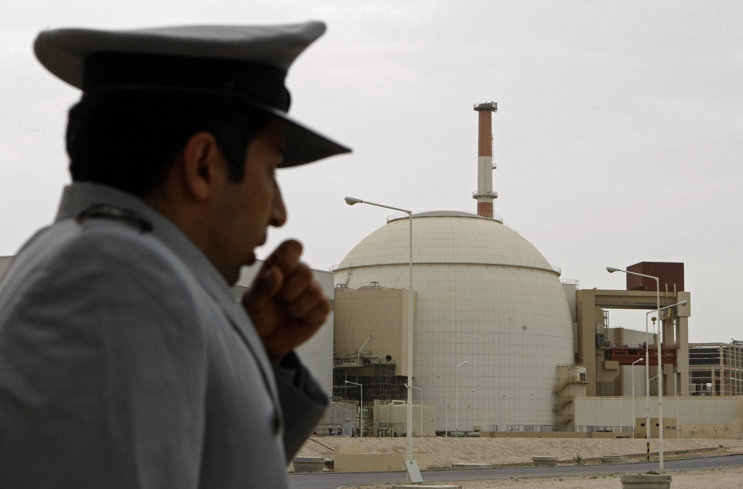 A guard outside a nuclear reactor in Bushehr, Iran. The nuclear power plant was built in cooperation with Russia. (Behrouz Mehri)