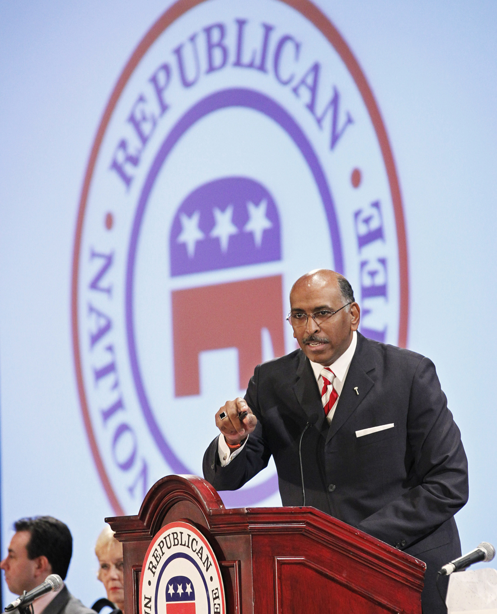 Republican National Committee (RNC) Chairman Michael Steele makes his remarks during a Republican National Committee Winter Meeting in Oxon Hill, Md., Friday, Jan. 14, 2011.  (AP Photo/Manuel Balce Ceneta) (Manuel Balce Ceneta)