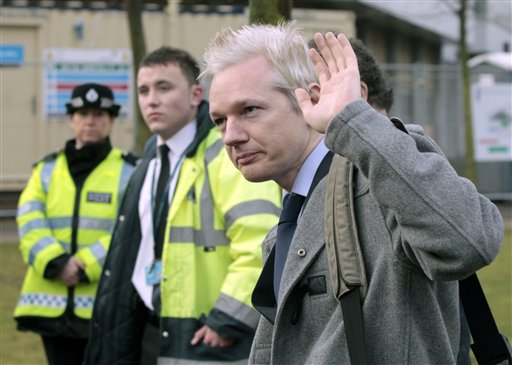WikiLeaks founder Julian Assange arrives at Belmarsh Magistrate's court in London for his extradition hearing, Tuesday, Jan. 11, 2011. (AP Photo/Lefteris Pitarakis) (AP)