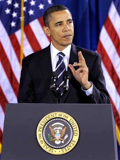 FILE - In this Dec. 6, 2010, file photo President Barack Obama, visiting Forsyth Technical Community College in Winston-Salem, N.C., speaks about the key to boosting American competitiveness, that it rests in the nation's willingness to invest in a more educated workforce, a deeper commitment to research and technology, and improvements in infrastructure, from roads and airports to high-speed internet. Under pressure to boost the economy the same message will likely be at the center of his State of the Union address Tuesday, Jan. 25.  (AP Photo/Chuck Burton, File) (AP)