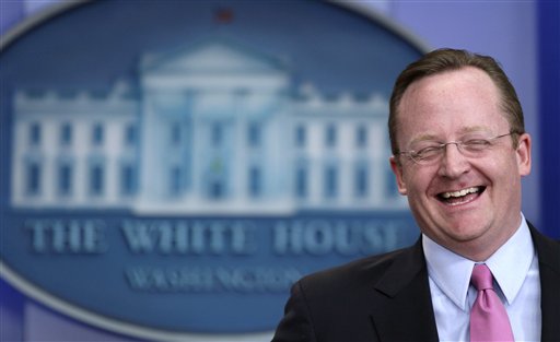 White House Press Secretary Robert Gibbs laughs during his daily news briefing at the White House in Washington, Thursday, Jan. 27, 2011. (AP Photo/Carolyn Kaster) (AP)