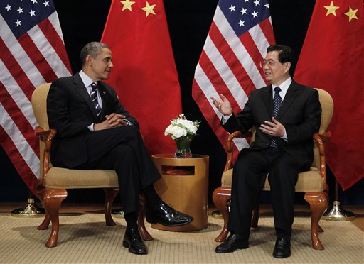 FILE - In this Nov. 11, 2010, file photo President Barack Obama meets with China's President Hu Jintao on the sidelines of the G-20 summit in Seoul, South Korea. (AP Photo/Charles Dharapak, File) (AP)