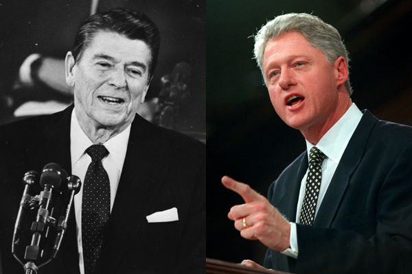 Former presidents Ronald Reagan and Bill Clinton giving their State of the Union addresses