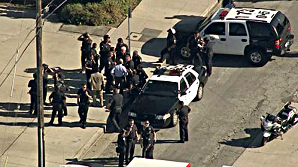 Police on scene at Gardena High School following the shooting.