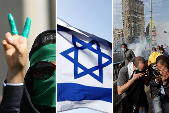Protests in Iran in 2009, left. Right: Protesters in Cairo, Egypt, Friday, Jan. 28, 2011.