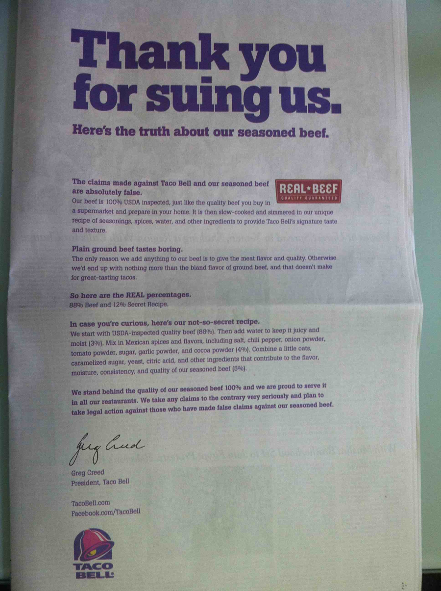 Full-page Taco Bell ad in Friday's edition of The New York  Times.