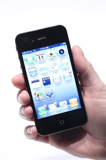 The Verizon iPhone is displayed, Tuesday, Jan. 11, 2011 in New York. Verizon outlets will have the phone available Thursday Feb. 10, 2011, (AP Photo/Mark Lennihan) (AP)