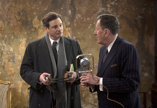 In this film publicity image released by The Weinstein Company, Collin Firth, left, and Geoffrey Rush are shown in a scene from, "The King's Speech." The film was nominated for 12 Academy Awards, Tuesday, Jan. 25, 2011, including best picture, best director, best supporting actress, Firth for best actor and Rush for best supporting actor. The Oscars will be presented Feb. 27 at the Kodak Theatre in Hollywood. (AP Photo/The Weinstein Company, Laurie Sparham) (AP)
