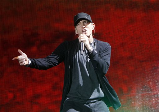 FILE - In this Sept. 13, 2010 file photo, rapper Eminem performs at Yankee Stadium in New York. (AP Photo/Jason DeCrow, file) (AP)