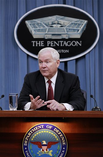 Secretary of Defense Robert Gates talks about the Defense Department's proposed budget at the Pentagon in Washington, Monday, Feb. 14, 2011.(AP Photo/Alex Brandon) (AP)