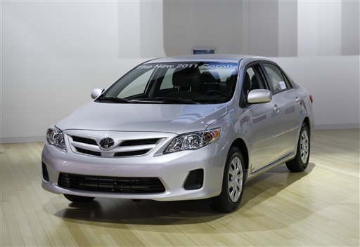 In this Jan. 11, 2011 photo, the 2011 Toyota Corolla is shown at the North American International Auto Show in Detroit. Toyota sold 20,581 Corollas, up 20.2 percent, and 10,635 of its fuel-efficient Prius, up 25.4 percent in the month of Jan., 2011. (AP Photo/Paul Sancya) (AP)