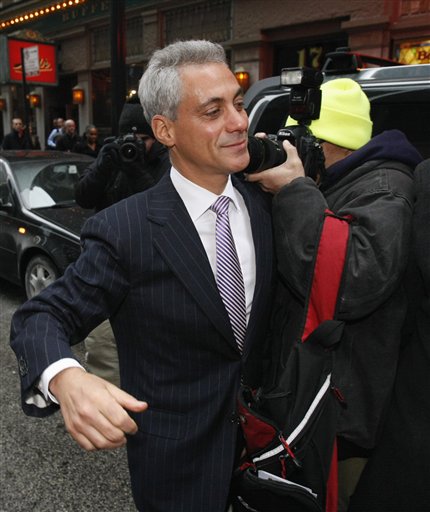 Former White House Chief of Staff Rahm Emanuel leaves a news conference in Chicago, Monday, Jan. 24, 2011, where he responded to an Illinois appeals court ruling that threw him off the ballot for Chicago mayor because he didn't live in the city in the year before the election. The court voted 2-1 to overturn a lower-court ruling that would have kept Emanuel's name on the Feb. 22 ballot. (AP Photo/Charles Rex Arbogast) (AP)