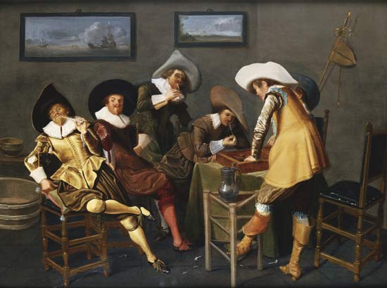 An artist's rendition of the days when you could still smoke in New York City bars.
