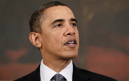 President Barack Obama makes a statement to reporters about Egypt in the State Dining Room of the White House in Washington, Friday, Jan. 28, 2011. (AP Photo/Carolyn Kaster) (AP)