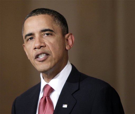 President Barack Obama speaks about the situation in Egypt in the Grand Foyer of the White House in Washington, Tuesday, Feb. 1, 2011. (AP Photo/Pablo Martinez Monsivais) (AP)