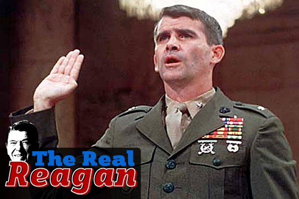 Former Lt. Col. Oliver North testifying on July 7, 1987, in Washington, D.C.