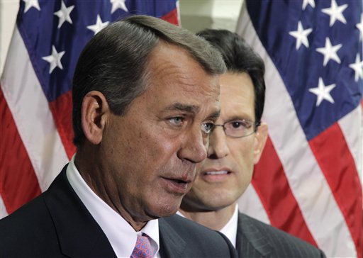 House Speaker John Boehner of Ohio, accompanied by House Majority Leader Eric Cantor of Va. (AP/Charles Dharapak)