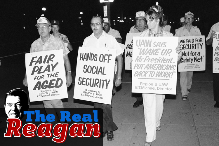 In this Aug. 4, 1982 photo, unidentified unemployed auto and steel workers picket in front of the White House in Washington, Aug. 4, 1982.