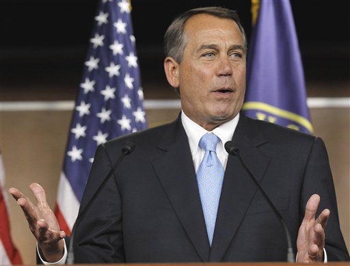 House Speaker John Boehner of Ohio gestures during a news conference on Capitol Hill in Washington, Wednesday, March 2, 2011. (AP Photo/Alex Brandon) (AP)