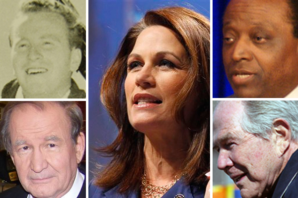 Clockwise, top left: Robert Dornan, Michele Bachmann, Alan Keyes, Pat Robertson, Pat Buchanan