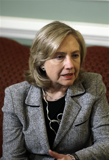 US Secretary of State Hillary Clinton meets with Egyptian Foreign Minister Nabil el-Arabi, unseen, in Cairo, Egypt, Tuesday, March 15, 2011. U.S. Secretary of State Hillary Rodham Clinton was pressing Egypt's transitional leaders Tuesday to follow through on pledges for democratic reform after the ouster of the country's longtime autocratic president in a popular revolt.(AP Photo/Grace Kassab) (AP)