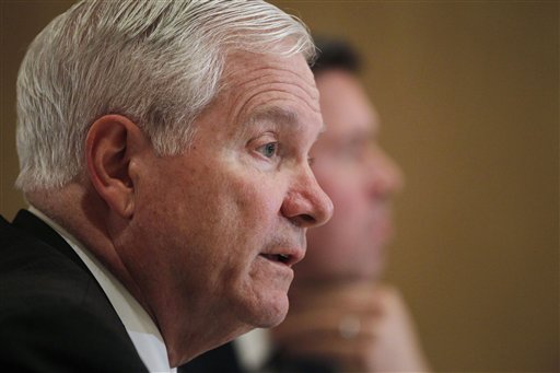 Defense Secretary Robert Gates speaks to reporters in Cairo, Wednesday, March 23, 2011. (AP Photo/Charles Dharapak, Pool) (AP)