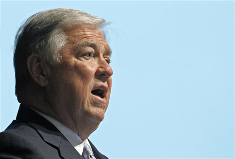 Gov. Haley Barbour addresses a meeting of the Mississippi Energy Policy Institute in Jackson, Miss., Tuesday, Feb. 15, 2011. At a news conference following the address, Barbour said he would not denounce a Southern heritage group's proposal for a state-issued license plate to honor Confederate Gen. Nathan Bedford Forrest, who was an early leader of the Ku Klux Klan. (AP Photo/Rogelio V. Solis) (Rogelio V. Solis)