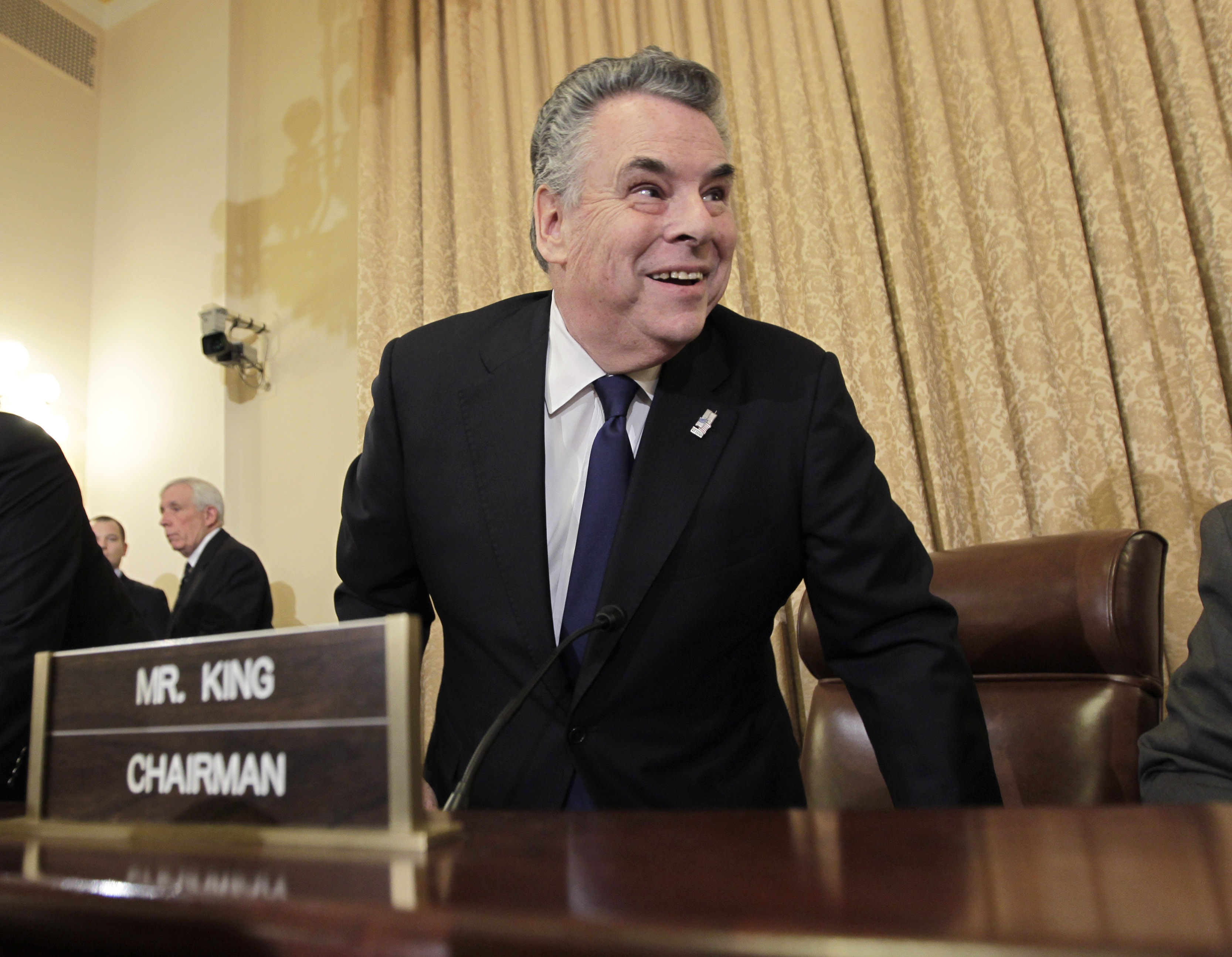 Rep. Peter King, R-N.Y., chairman of the House Homeland Security Committee, arrives to begin hearings on Capitol Hill in Washington, Thursday, March 10, 2011.  Under heightened security, King opened hearings into Islamic radicalization in America, dismissing what he called the "rage and hysteria" surrounding the hearings. (AP Photo/J. Scott Applewhite) (Associated Press)